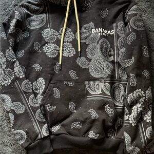 Bananas Monkey Black Paisley Hoodie Size Small New